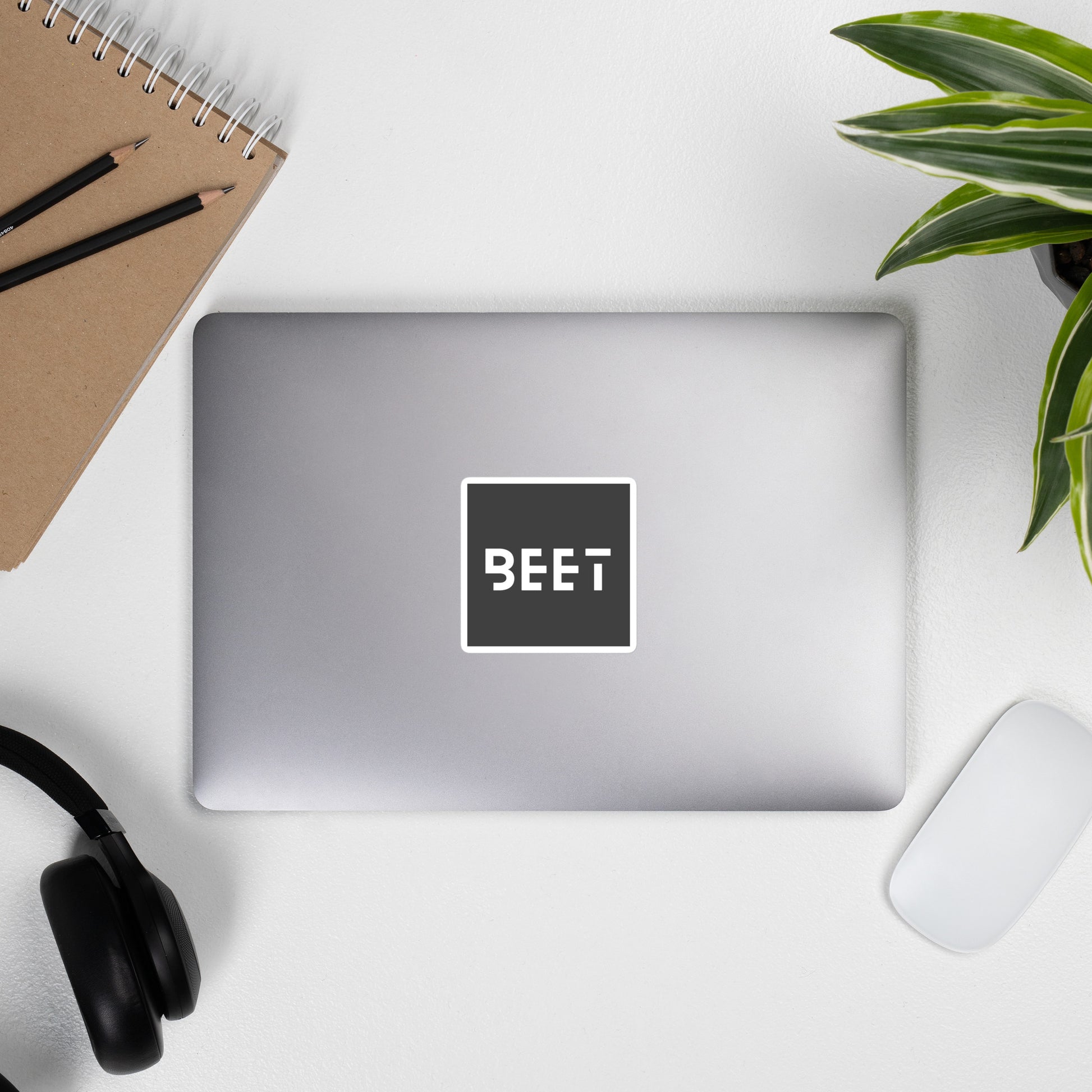 BEET logo kiss cut sticker featuring the BEET emblem with a precise square die-cut outline.